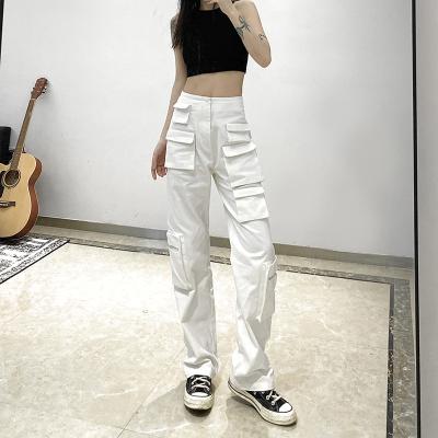 China OEM Fashion Women's High Waist Women's Casual Cargo Pants QUICK DRY Comfortable Ladies White Cargo Pants With Side Pockets for sale