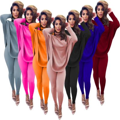 China Hot sale women's hot autumn winter burst color fashionable casual sheer bat sleeve split pant suit top plus size both sets for sale