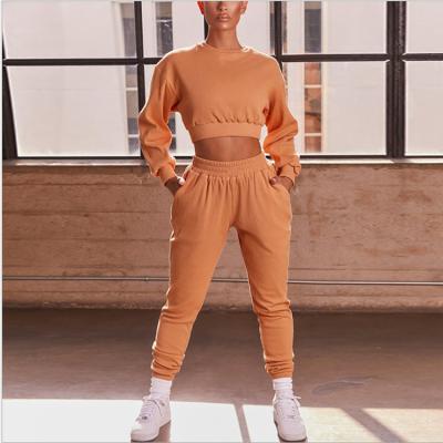 China Qzpopular 2021 High Quality Comfortable Space Cotton Fabric Woman Hoodie Anti-Static Set Cargo Style Jogger Custom Women 2 Piece Hoodie Set for sale