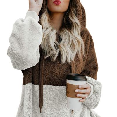 China Custom Logo Women Anti-pilling Long Sleeve Fuzzy Teddy Coats Quarter Zipper Sherpa Winter Shear Furry Hoodies Sweatshirt Pullover for sale