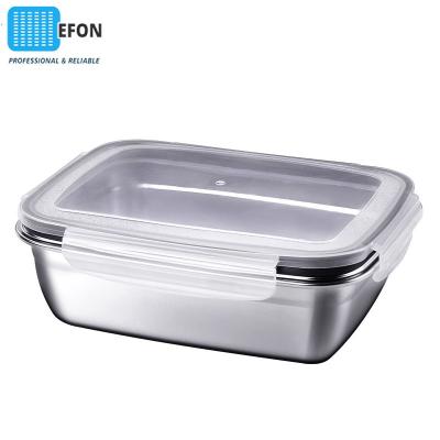 China Efon 304 Food Grade 550Ml/850Ml/1500ml Rectangular Box Fruit Salad Food Tableware Viable Stainless Steel Crisper for sale