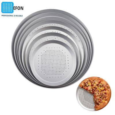 China Efon Sustainable Good Quality Aluminum Hard Coating Non-Stick Pizza Pan 6 To 16 Inch Anodizing Perforated Aluminum Tool Pans for sale