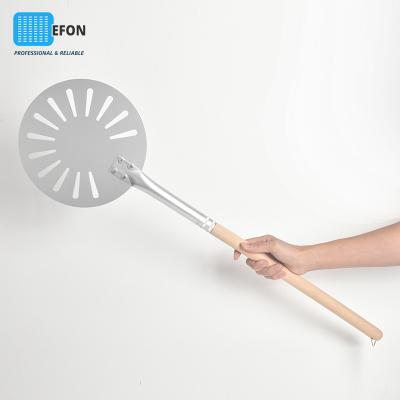 China 9 Inch Beech Wood Detachable Handle Durable Perforated Aluminum Pizza Shovel Around Anodized Pizza Skin With Leaking Flour Holes for sale