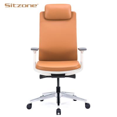 China Best Ergonomic Adjustable Swivel High End Adjustable Headrest Plastic Arms (Height) Chair Boss Manager Executive Leather Office Aluminum Chair for sale