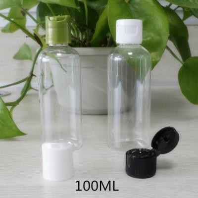 China 100ml PET cosmetic bottle, clear plastic bottle with flip top cap, empty pet cosmetic bottles for sale