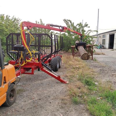 China Timber Transportaion ATV 1.5 Ton Timber Trailer With Crane Hydraulic Log Loader With Grapple Firewood Trailer TTC03T for sale