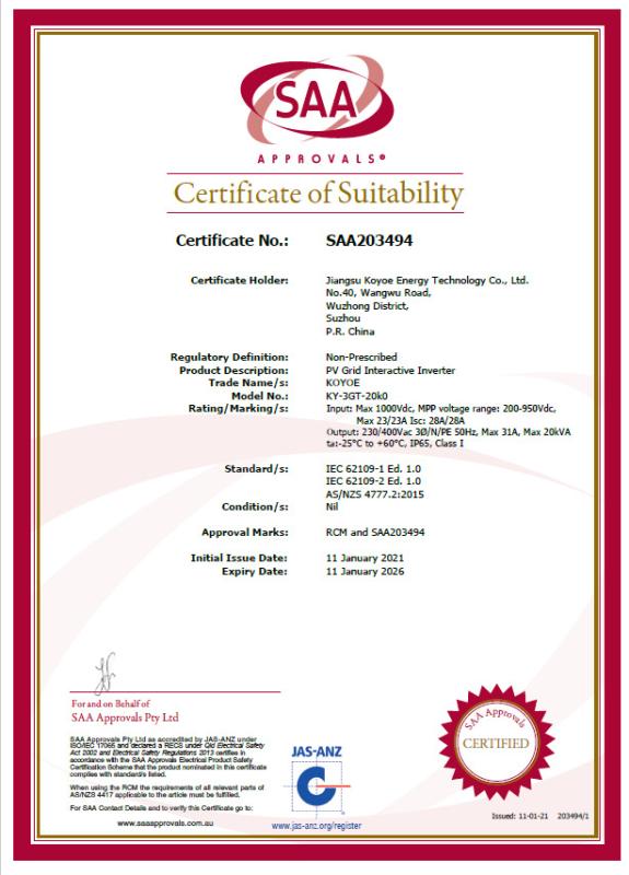 SAA - Jiangsu Koyoe Energy Technology Co., Ltd.