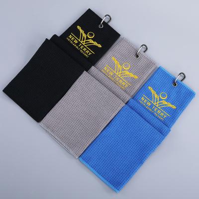 China Wholesale Compressed Waffle Golf Towels With Logo Printed Custom Golf Towels With Logo And Hook for sale