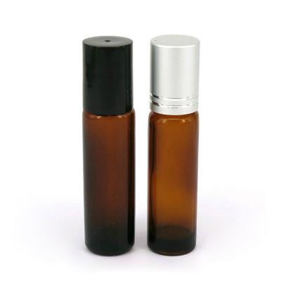 China Wholesale 10ml Amber Glass Roll On Bottle Essential Oil Cosmetic Bottle Cosmetic Packaging With Roll Ball for sale