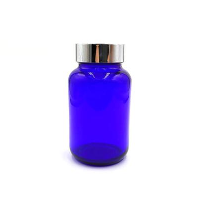 China Wholesale Blue Glass Pill Bottle Medicine Packaging 120ML/120CC Vitamin Bottle for sale