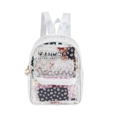 China Daisy Flower Printing Waterproof Transparent Solar Panel Backpack For Girls Bag Cos Rucksack Kids Bagpack Clear PVC School Bags for sale