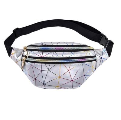 China New Fashion Water Proof Holographic Waist Bags Laser Pink Silver Geometric Women Girls Fanny Pack Female Belt Bag Fancy Glitter Waist Packs for sale