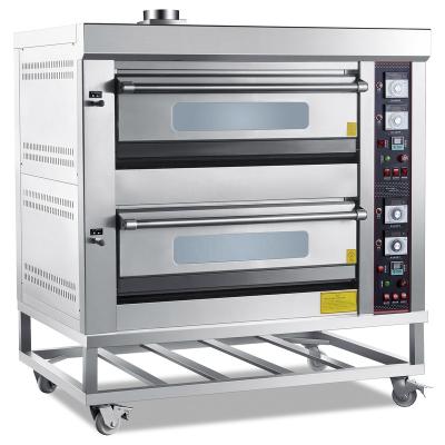 China Industrial Commercial Catering Using 2 Deck 4 Tray Gas Deck Pizza Oven Double Stack Oven For Baking Bread & Food & Cake & Toast (LHJ-204Q) for sale