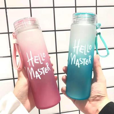 China Cheap Custom Color Letter Glass Frosted Outer Water Bottle Viable High Quality With Lid for sale