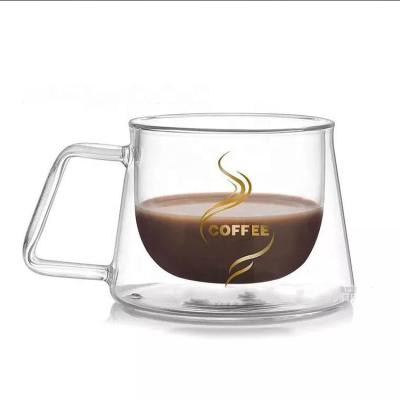 China Disposable Logo Making Transparent Double Insulate Coffee Cup Water Glass Creative Square Mug for sale