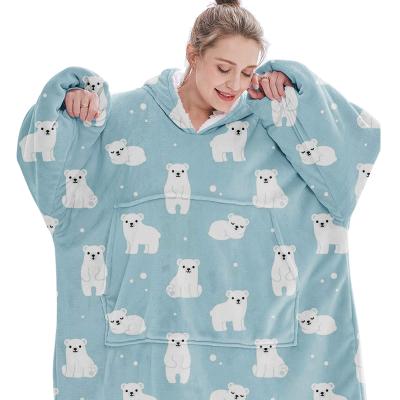 China Cute Women's Flame Retardant Blankets Manufacturers Sleepwear Pajama Hoodie Sublimation TV Hoodie Covering With Sleeves for sale