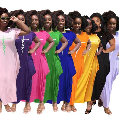 China Viable 10 Color Maxi Summer High Quality Clothes Fashion Comfortable 5XL T-shirt Dress Plus Size Dress Faith Dress for sale