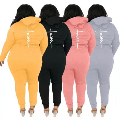 China Women Winter Fashion Viable Faith Hoodie With Pants Plus Size High Quality Two Piece Set Plus Size Women Clothing for sale