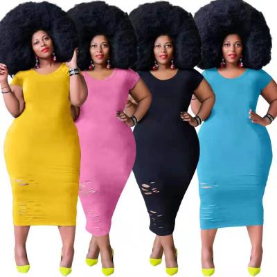 China Solid Women 5XL Amazon Color Print Bodycon Midi Dress Summer Viable African Short Sleeve Clothes Plus Size Women's Skirts for sale