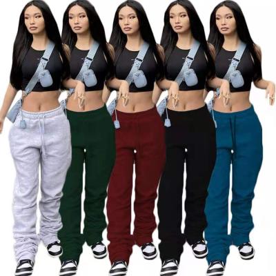 China 2021 Autumn Anti-wrinkle Women Clothes Solid Color Pants Women's Sport Custom Pants Stacked Sweatpants To Stack Pants for sale