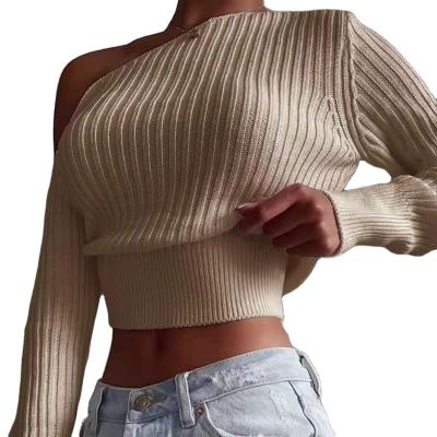 China Breathable Wholesale High Quality One Shoulder Crop Tops Knit Clothing Woman Tops Fashionable Women Sweaters for sale