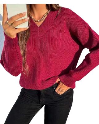 China Newcomer Plain Breathable V-Neck Pullover Chic Cut Korean Sweater Knitted Top Framing Sweater for sale