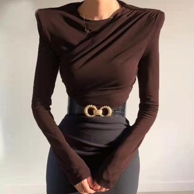 China New Arrivals Wholesale Breathable 2021 Autumn Fashion Ladies Tops Long Sleeve Epaulet Crop Top for sale