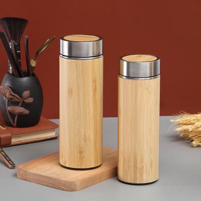 China 304 Stainless Steel PORTABLE Natural Bamboo Creative Bamboo Liner Double Tube Color Nuts Vacuum Insulation Bottle Shell Water Bottle for sale