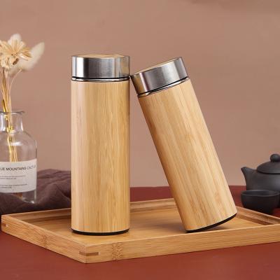 China 304 Stainless Steel Wall Mounted Portable Vacuum Bamboo Inner Shell Thermos Water Bottle Car Office Business Straight Thermos for sale