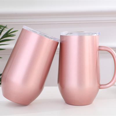 China 17oz Disposable Egg Shape Tumbler Double Wall Stainless Steel Coffee Mug Travel Insulated Outdoor Cups With Handle for sale