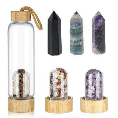 China Minimalist Natural Healing Gem Diamond Water Bottles With Crystal Infused Eco Friendly Glass Water Bottle for sale