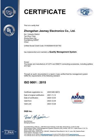 ISO9001 - Zhongshan Jesmay Electronic Co., Ltd.