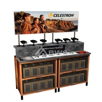 China Customized Style For You Movable Attractive Customized Retail Store Telescope Display Stand Binocular Cabinet for sale