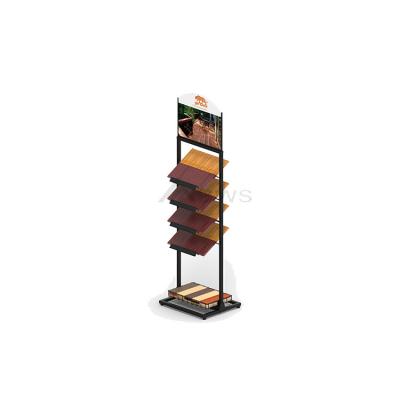 China Customized Style For You Floorstanding Metal Frame Advertising Display Stand Custom Panel Wooden Sample Display Rack for sale