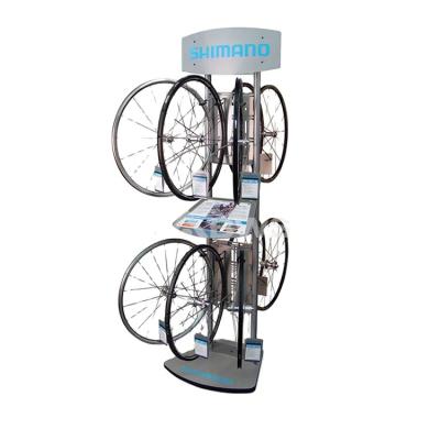 China Customized Style For You Floor Standing Metal Bike Rim Display Cycling Wheel Display Stand Rack for sale