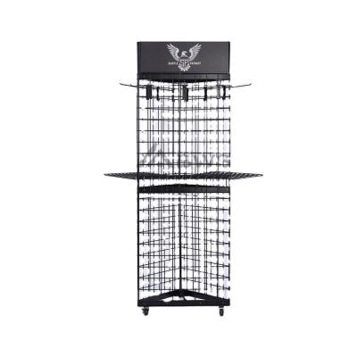 China Customized Style For You Custom 3 Way Metal Wire Grid Golf Club Shop Golf Bag Display Rack Handbag Shop Bag Display Rack With Wheels for sale