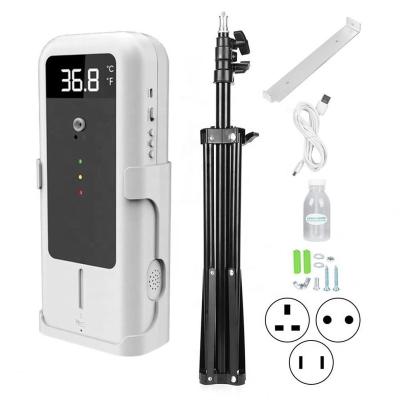 China New Dual Soap Dispenser Touchless Floor Stand Body Temperature Thermometer Detector with Hand Sanitizer Automatic Soap Dispenser for sale