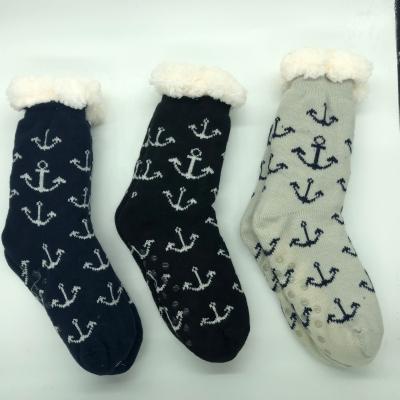 China New Factory 2020 Winter QUICK DRY OEM Warm Cotton Boat Anchor Pattern Indoor Home Slipper Sock For Men for sale