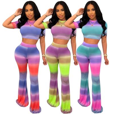 China Latest Buzz M7204 QUICK DRY Lifestyle Tie Dye T Shirts Flare Long Pants Two Piece Set Women Clothing for sale