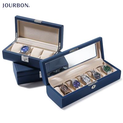 China Jourbon High-grade Leather Strap 5PCS Blue Leather Watch Box for sale