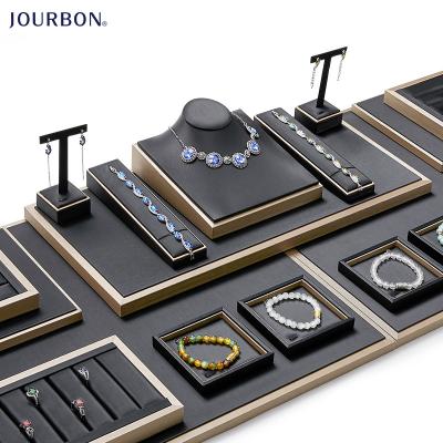 China Custom PU Leather Jewelry Display Table Window Bust Stand Up Luxury Jewelry Display Set for sale