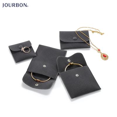 China Jourbon Logo Luxury Envelope Button Drawstring Plush Jewelry Pouch Suede Velvet Gift Short Leather Tote Bag Custom for sale