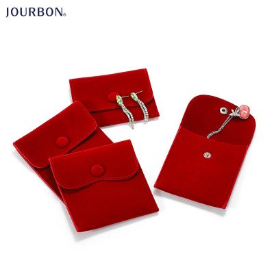 China Short Plush Jourbon Jewelery Pouch Envelope Bags Drawstring Loop Storage Loop Gift Packaging Jewelery Soft Velvet Bag With Button for sale