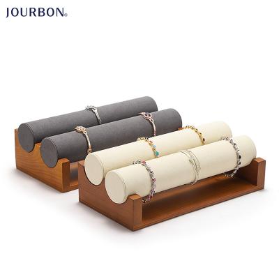 China Solid Wood Jourbon Wholesale Luxury Jewelry Show Prop Bracelet Set Wooden Display Jewelry Display Rack Packaging Set for sale