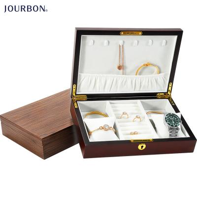 China Large Earring Ring Watch Jewelery Storage Box Velvet Wooden Necklace Organizer Packaging Box Luxury Wooden Jewelry Gift Box for sale