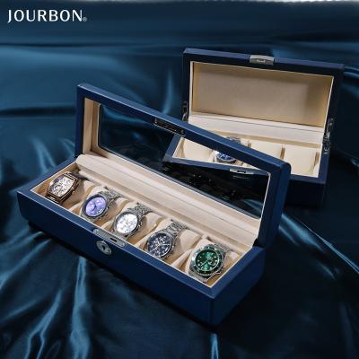 China Jourbon Factory Wholesale 5 Slot Leather Watch Box Outdoor Blue High End Watch Box for sale