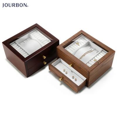 China Custom Luxury Wooden Jewelry Ring Necklace Packaging Box by Jourbon Logo Slide Drawer Jewelry Box for sale