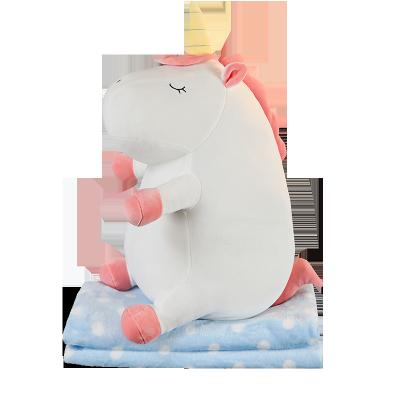 China Customized plush three-in-one plush unicorn plush pillow cute and comfortable air conditioning fleece blanket soft coral blanket for sale