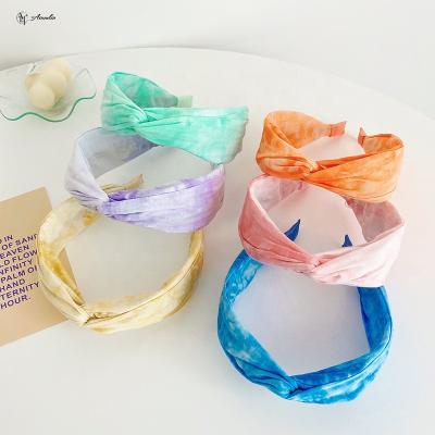 China Fashion Friendly Material Women Wide Facial Tie Dye Girls Cross Knot Top Headbands for sale