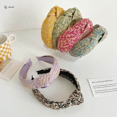 China Custom Made Headband Women's Turban Headbands Friendly Material Hot Selling Straw Logo Handmade Headbands for sale